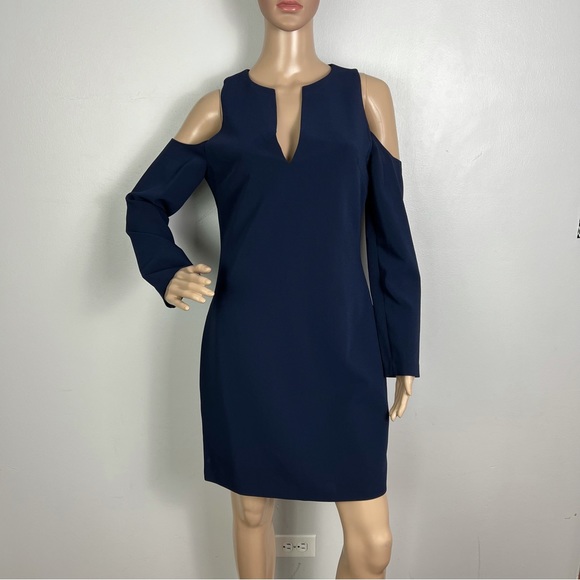 NEW ALICE + OLIVIA NAVY COLD-SHOULDER MINI DRESS - Picture 2 of 8
